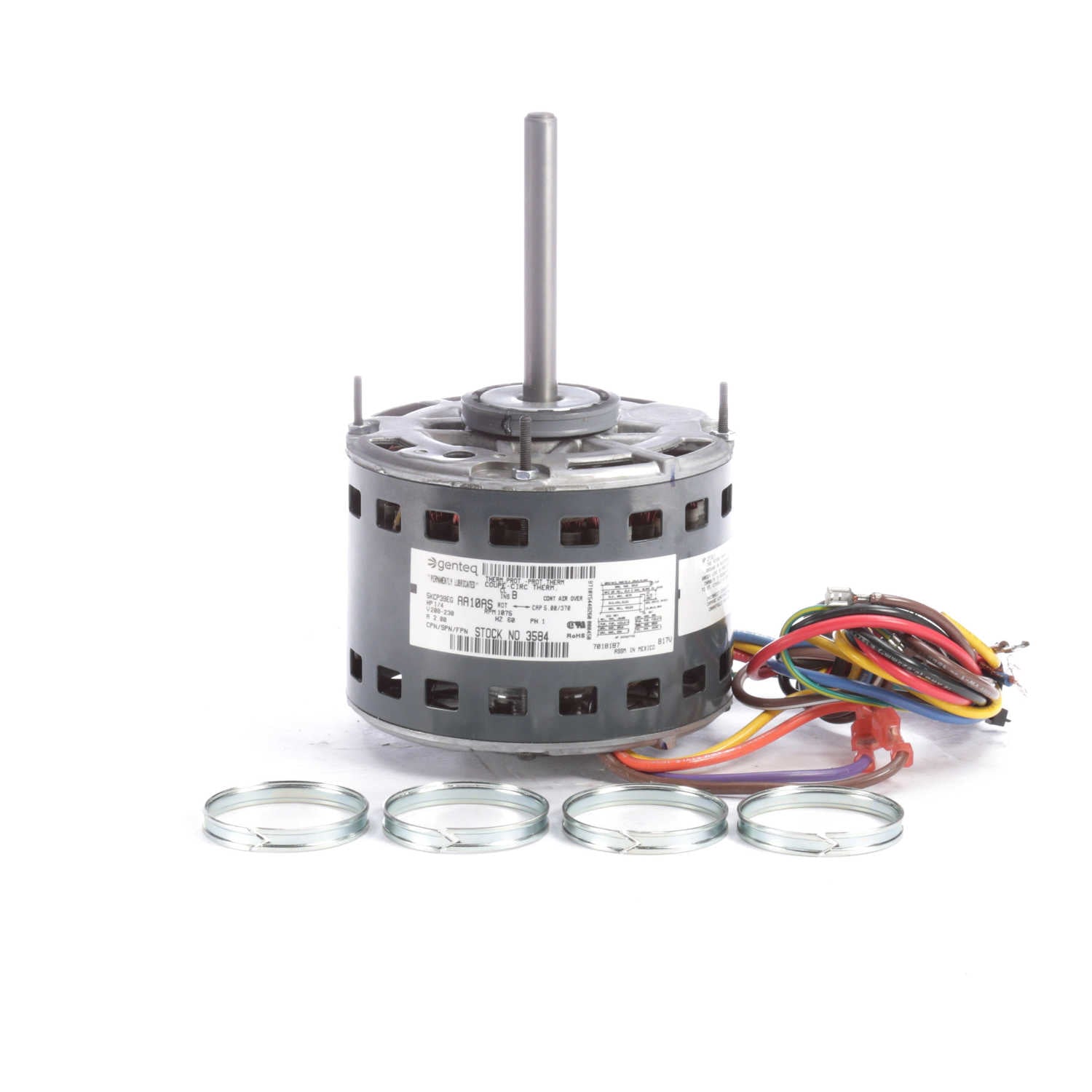 Genteq Fan and Blower Motor, 1/4 HP, 1 Ph, 60 Hz, 208-230 V, 1075 RPM ...