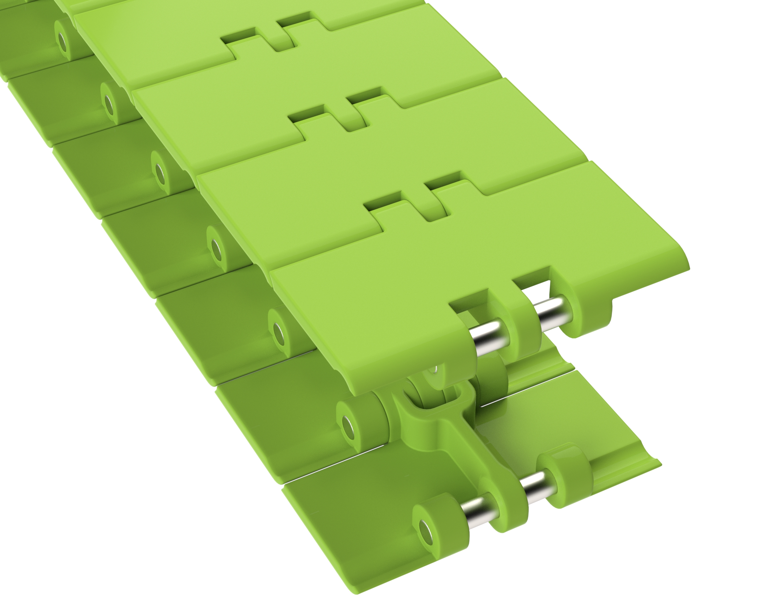 Rexnord 820 Straight Running Solid Top, Material: Bright Lime-Green Dry PET Low Friction, Width: 4.5in, Pitch: 1.5in